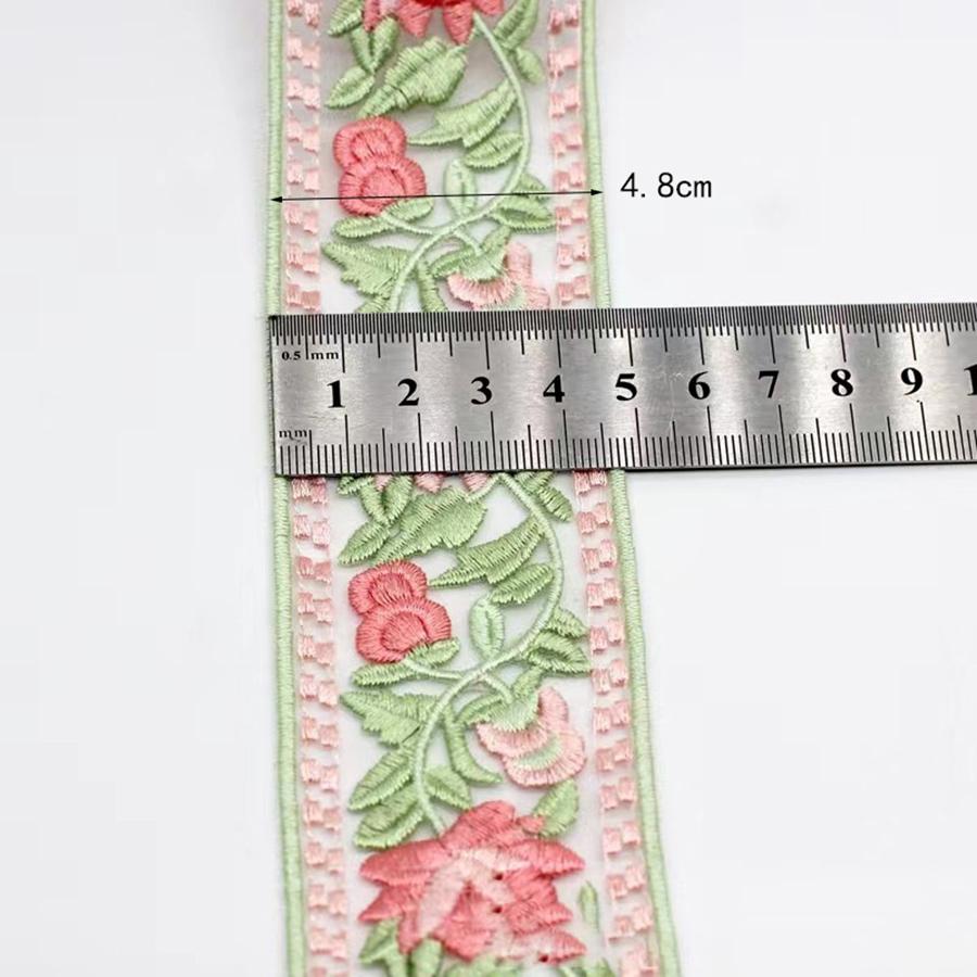 

1 ярд Розовый Зеленые Листья Цветок Кружевная Ткань DIY Одежда Вышитое Кружево Отделка Аксессуары