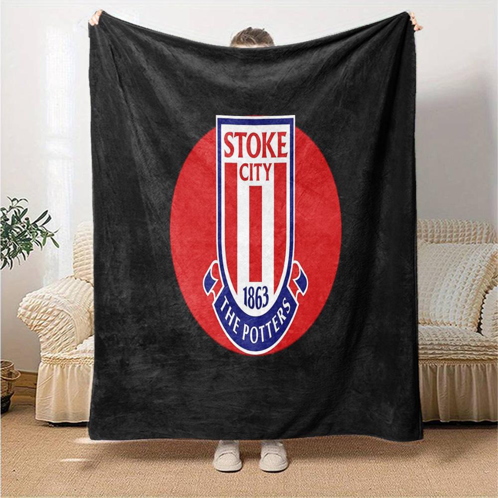 Stoke City Football Club Flannel Blanket, Soft Polyester, Modern Design, All-Season for Camping, Travel, Gifts for Holidays or Birthdays