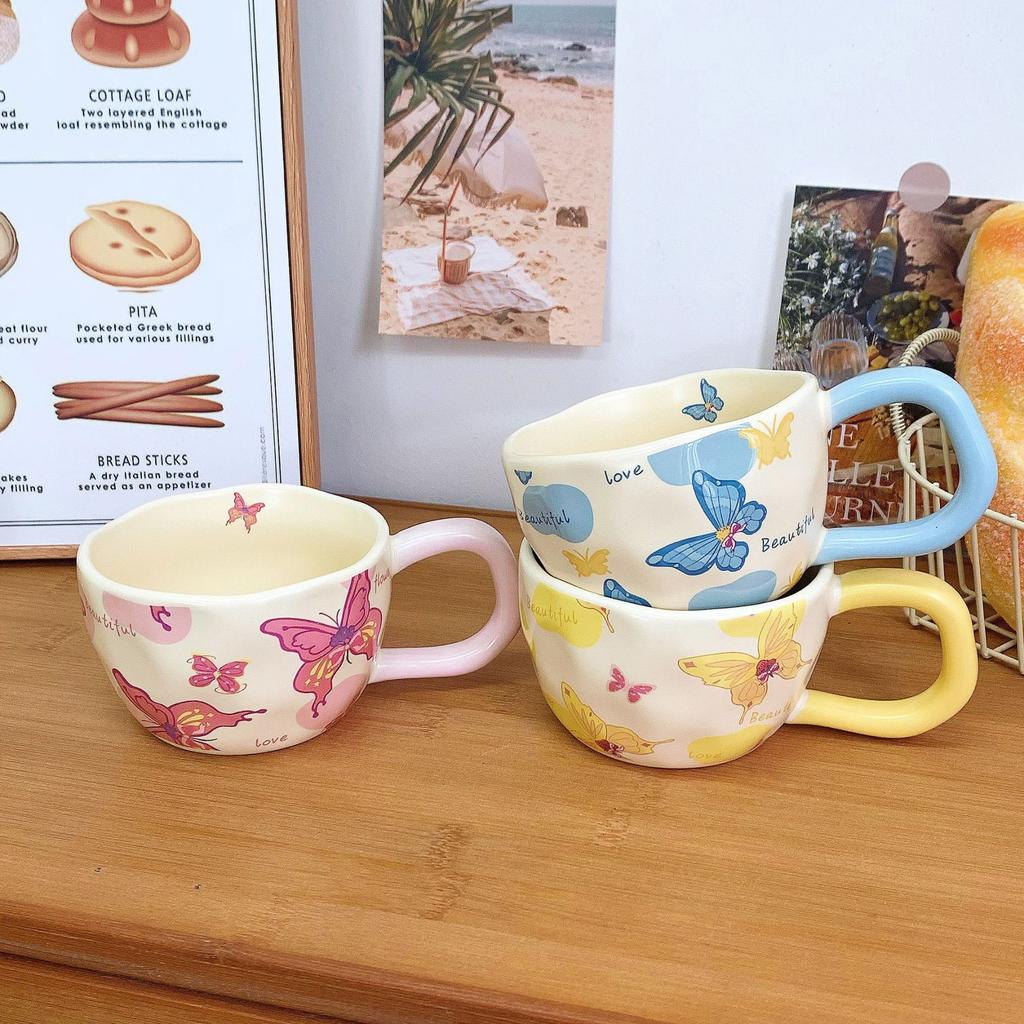 Butterfly Mug Design Sense High Value Coffee Cup Ceramic Water Cup Ins Style Breakfast Cup Sends Girls Gift