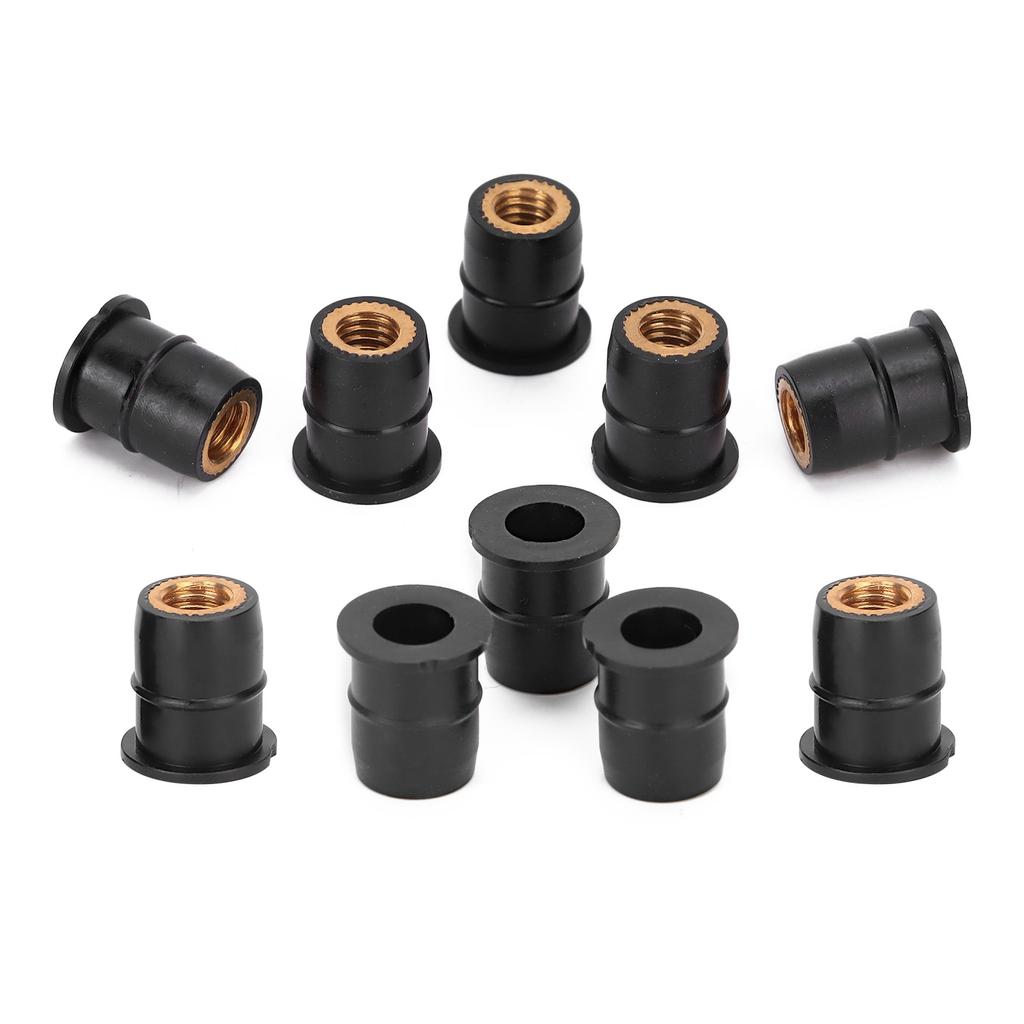 10PCS Well Nut M6x0.8mm Rubber Captive Brass for Motorcycle ATV Windscreens Body
