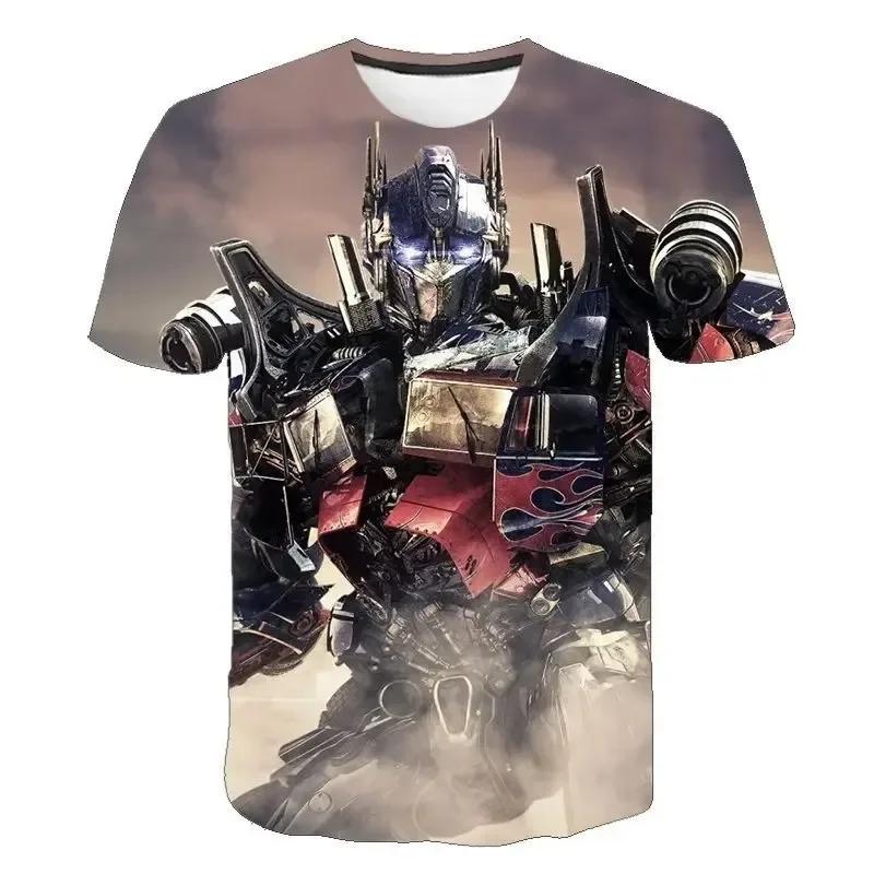 Verão 2025 Camiseta Transformers Estampada em 3D para Homem Crianças Roupa Legal de Desenho Animado de Manga Curta Meninos Meninas Tendência de Moda Streetwear