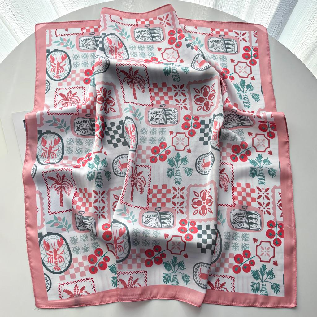 Women Fashion Scarf Silk Feeling Floral Print Square Neckerchief Spring Shawl Foulard Headbanda Stole Scarves Bufanda Ties