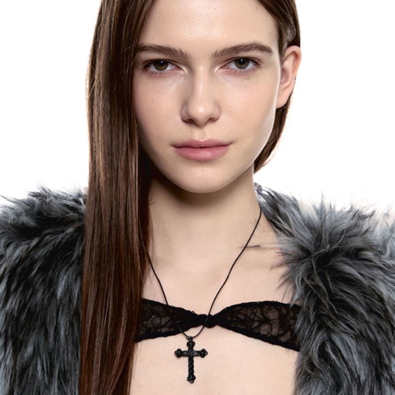 SENTIMENTS NO.475 [BLACK] KNOT CROSS LEATHER Necklace