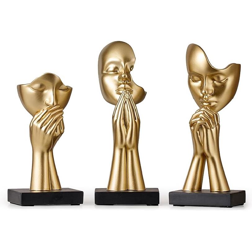 3 Pcs Gold Decor Prayer Statues, Modern Prayer of Peace Figurines Shelf Decor Accents, Abstract Art Sculpture Home Decorations for Living Room