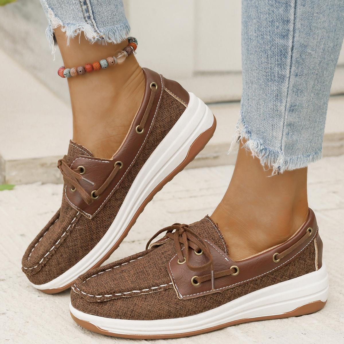 

2024 весна и осень новые туфли на толстой подошве со шнуровкой и низким верхом импортные модные спортивные и повседневные женские туфли большого размера 43 светло-коричневого