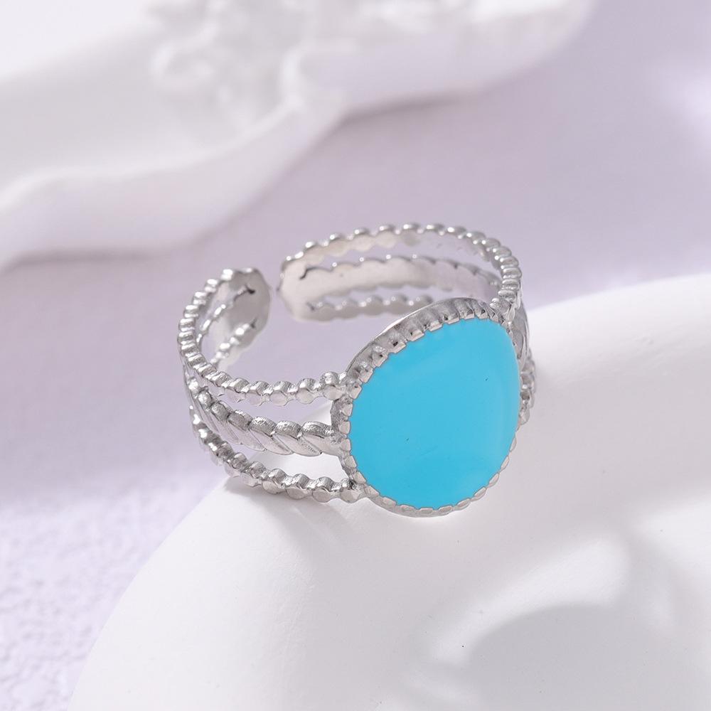 Women's Adjustable Colorfast Enamel Geometric Ring - Stainless Steel
