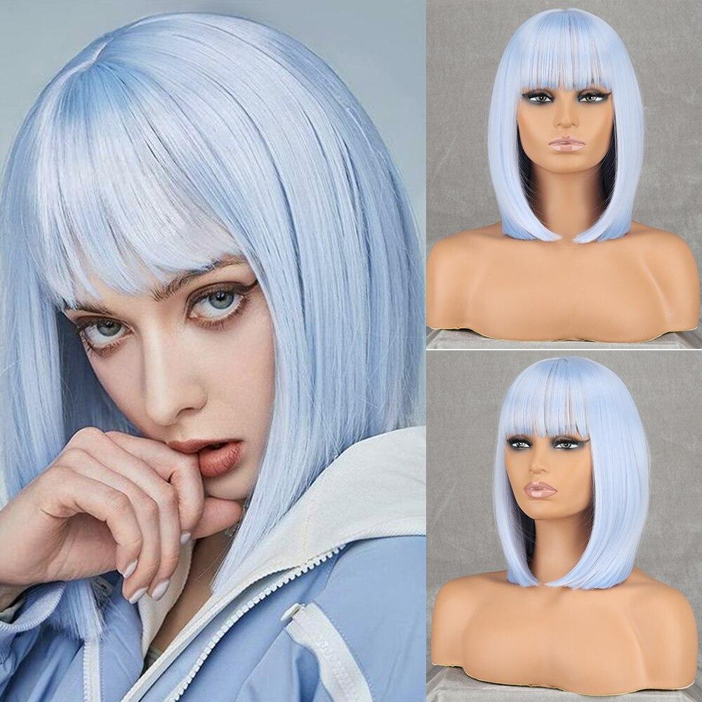 

MERISIHAIR женский белый прямой парик до плеч с челкой из синтетического волокна, короткий прямой повседневный парик для косплея 30 cm