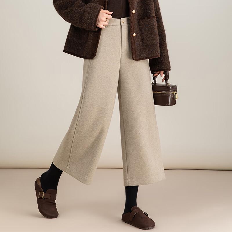 Fanzhen Women's High Waist Wool Blend Wide Leg Cropped Pants