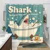 Retro Shark Bathtub Shower Curtain Washable Dirt-Resistant Shower Head Waterproof Polyester Bath Curtain For Home Decor