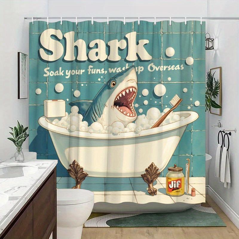 Retro Shark Bathtub Shower Curtain Washable Dirt-Resistant Shower Head Waterproof Polyester Bath Curtain For Home Decor
