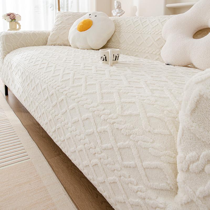 Cream Windshu Velvet Sofa Cover All Inclusive Universal Protective Cover Anti Slip Dustproof Cat Scratch Elastic Sofa Cover 90-140cm