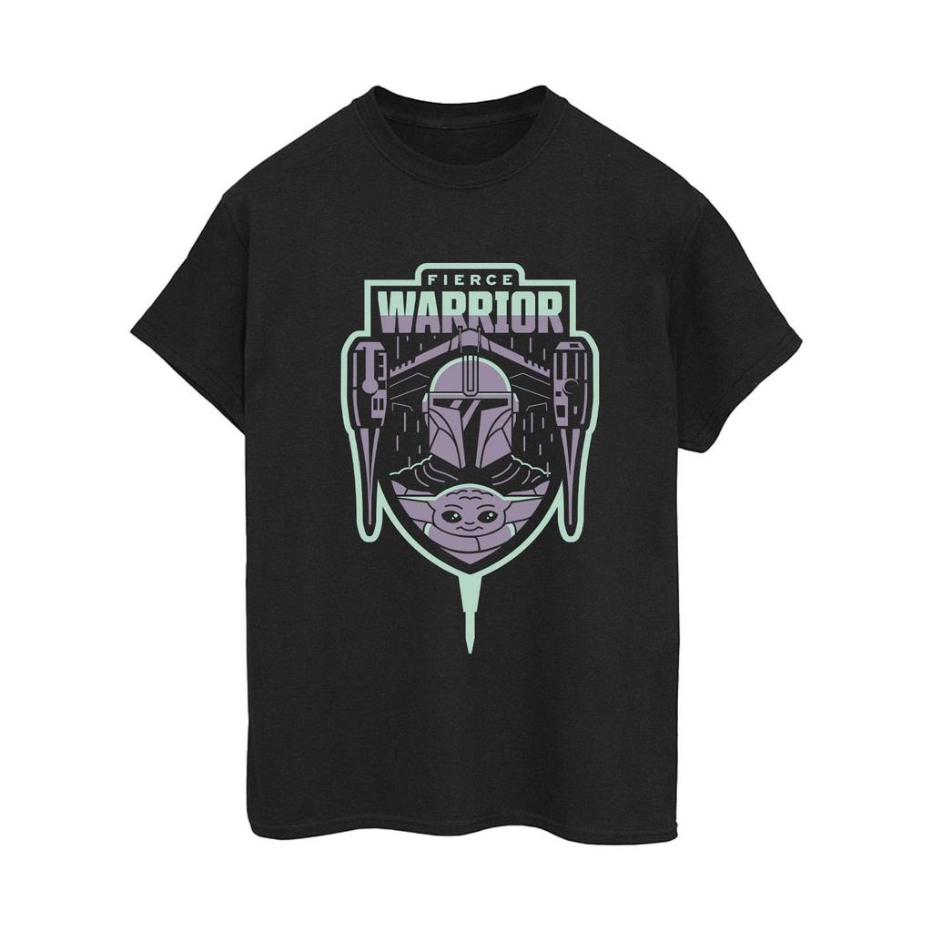 STAR WARS Womens/Ladies The Mandalorian Fierce Warrior Patch Cotton Boyfriend T-Shirt