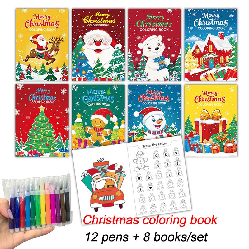 Non-Toxic Kids Christmas Coloring Book Puzzle Cartoon Painting Coloring Book Holiday Party Theme Christmas Puzzle Coloring Book Toy Gift