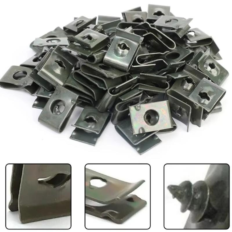 Car Metal Screw Fastener Clips U-Type Clip Anti-rust Iron Sheet Car Motorcycles Screw Buckle Bumper Protection Fastener Clips