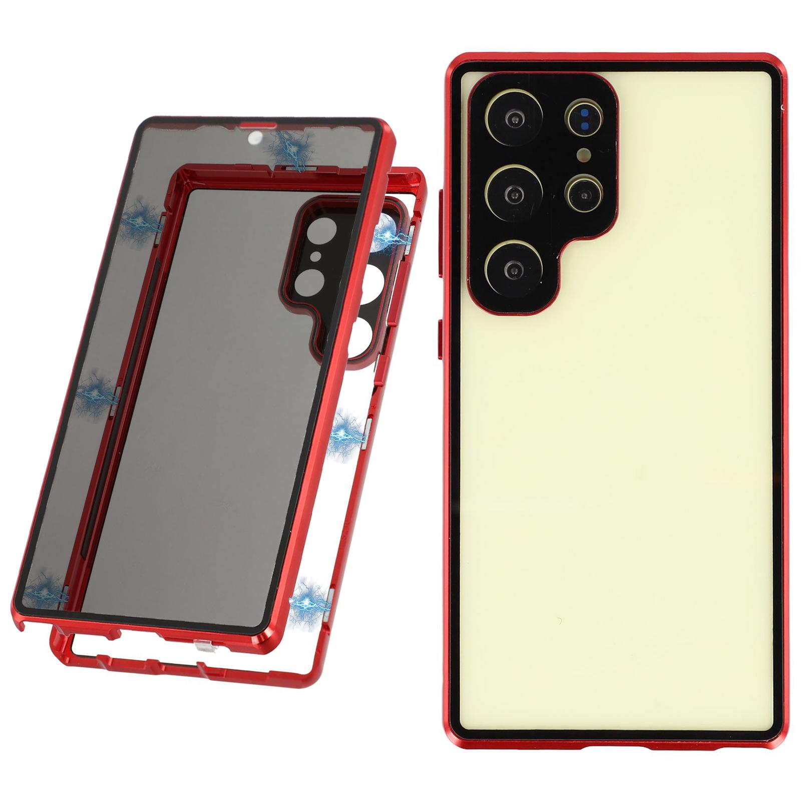 

Чохол для Samsung Galaxy S24 Ultra з захисною плівкою для екрана/об єктива, загартоване скло, металева кришка для телефону Red