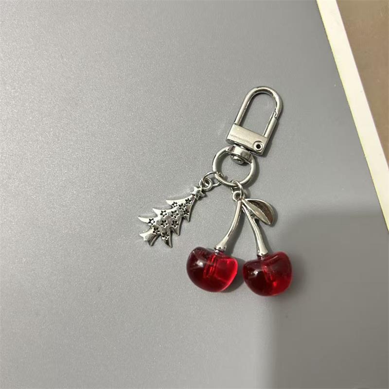 

1/2 Pcs Cute Cherry Keychain Pendants Girl Heart Bag Backpack Hanging Christmas Tree Bow Charm Phone Chain Keyring Birthday Gift