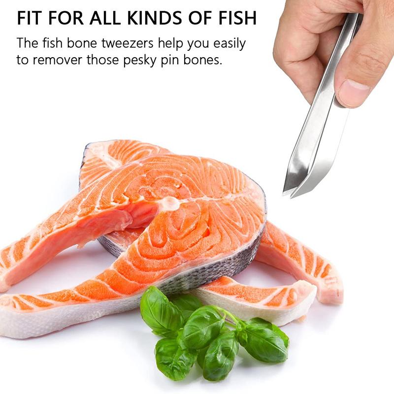 Fish Bone Tweezers, Stainless Steel Flat/Slant Tweezers Pliers Remover (4.6") - Kitchen Tools
