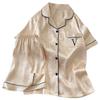 French High-Value Simple Love Jacquard Design Feeling Ice Silk Pajamas Women'S Short-Sleeved Set Loungewear
