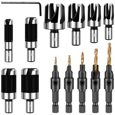 1/5 Sets Senkerbohrer für die Holzbearbeitung, Stahl Nr. 5, 6, 8, 10, 12, konischer Bohrer mit Sechskantschaft, Bohrwerkzeug, Zimmerei-Reibahlenwerkzeug