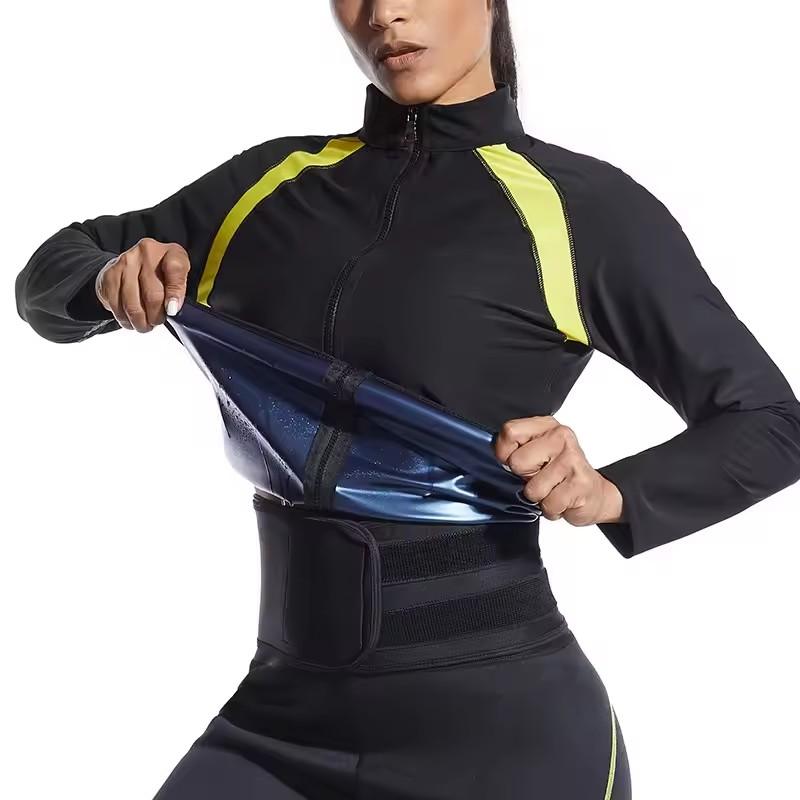 Women Long Sleeve Sauna Jacket Heat Generating Sweat Shaper Polyester Slimming Top for Running Fitness S темно-синий