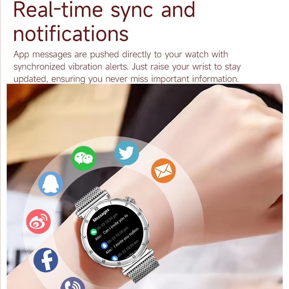 Sleep Health Monitor Women Smartwatch Information Push Blue Tooth Call Smart Watch Sports Fitness Music 1.19 Inch Amoled Screen