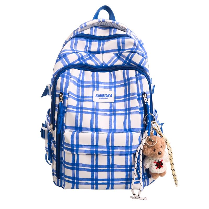 Sac d'école léger pour femme Étudiant Grande capacité Sac à dos bloc de couleurs