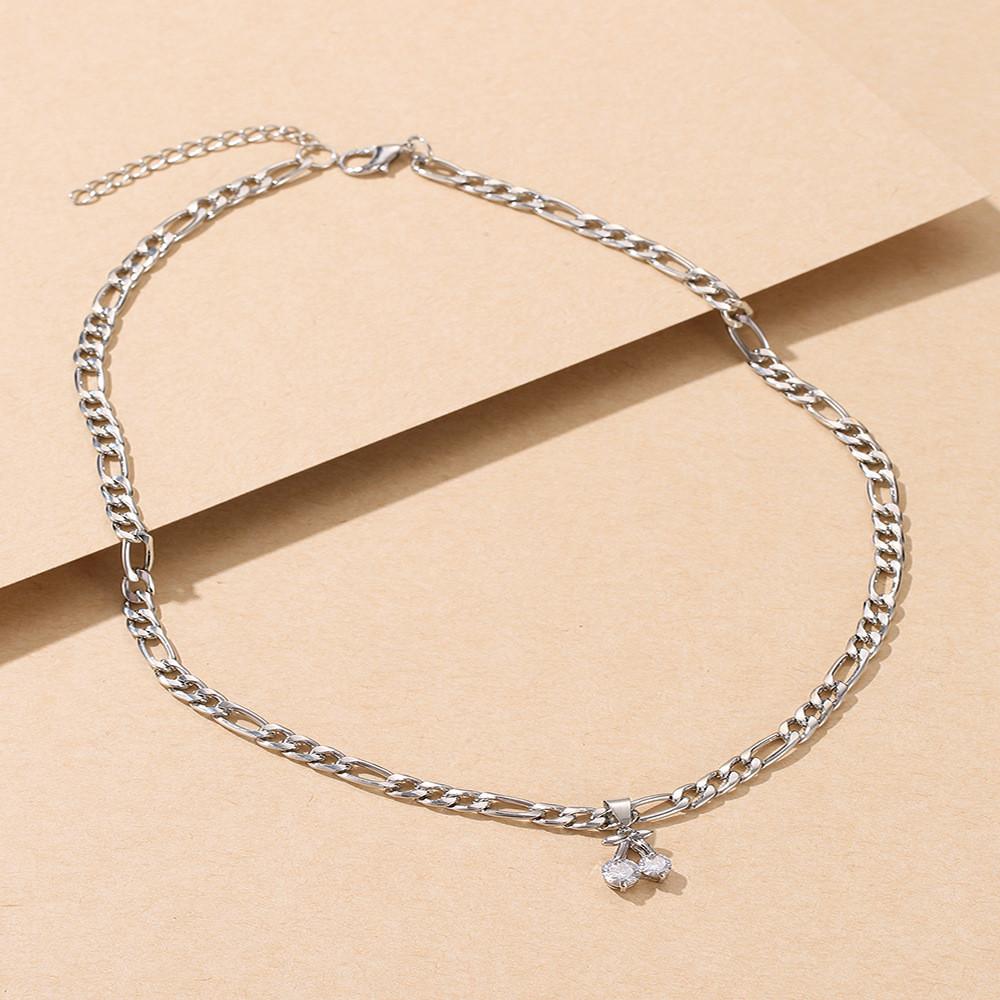 Stylish Cherry Pendant Necklace For Women With Geometric Design In Elegant Silver Alloy
