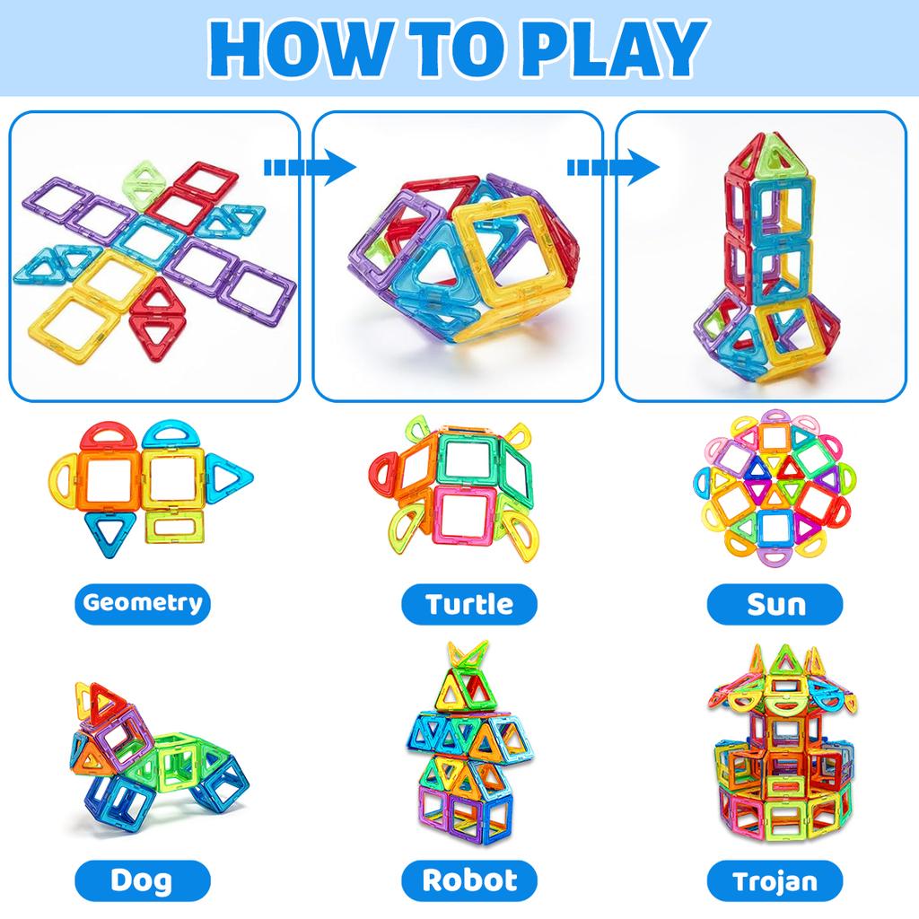 Magnetic Building Blocks Constructor Set 3D STEM Educational Toys For 3Years+ Old Kids Boys Girls Birthday Gifts 30/50/90/140PCS