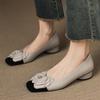 Fashion Elegant Flower Decoration Low Heel Shoes for Women Fashion Square Toe Wedge Designer Shoes Comfortable Soft Leather Casual Shoes