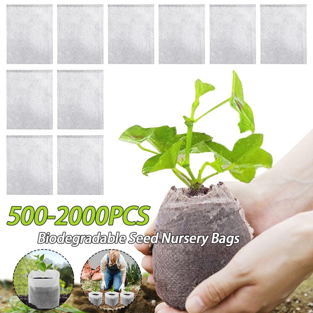 500-2000PCS Breathable Plant Seeding Grow Bags Biodegradable Seed Nursery Bags Fabric Seedling Starter Bags Garden Greenhouse