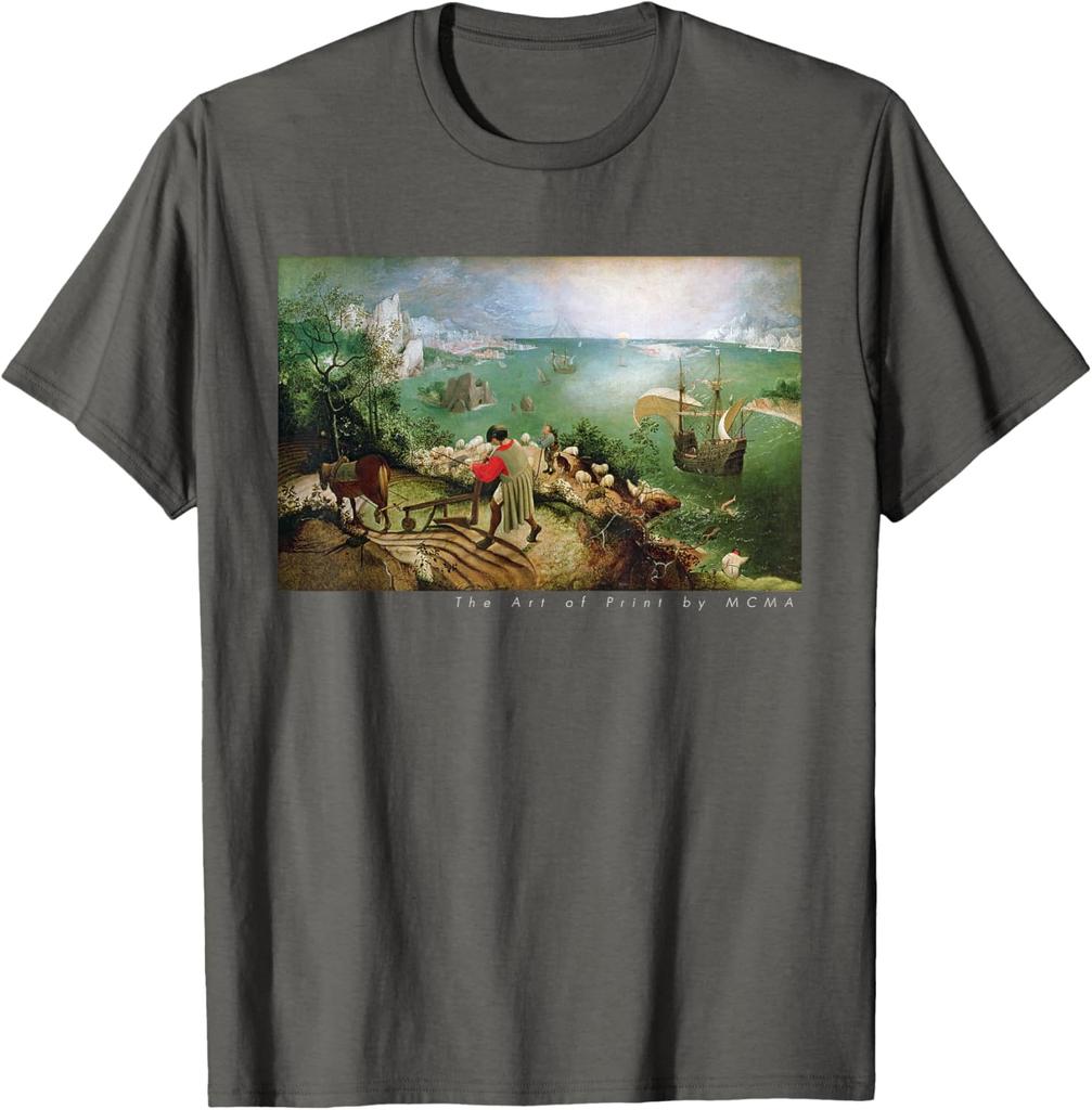 Landscape with the Fall of Icarus Fine Art Print Graphic Tee Cotton Casual Crew Neck TShirt for Men