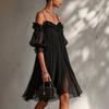 Abito estivo 2026 da donna europeo e americano sexy prospettico con pizzo intarsiato spalline tinta unita halter