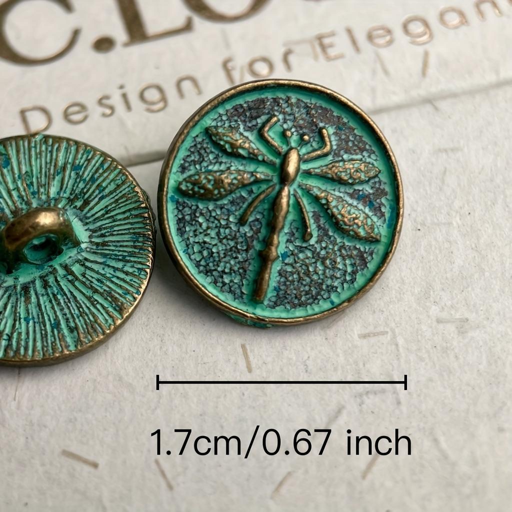 10pcs 17mm Vintage Metal Shank Buttons, Dragonfly Engraving with Green Patina, DIY Jewelry Accessories Flower Button Clothing Accessories
