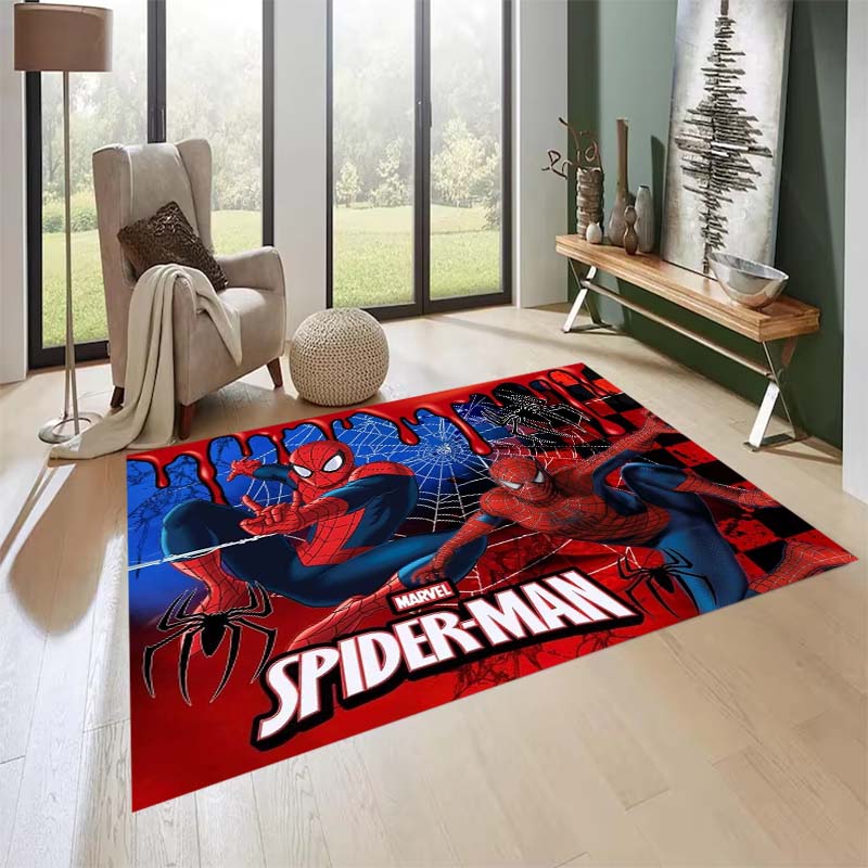 New custom-designed, cool Spider-Man rugs are available for your entryway, bathroom, and bedroom – featuring a spiderweb pattern