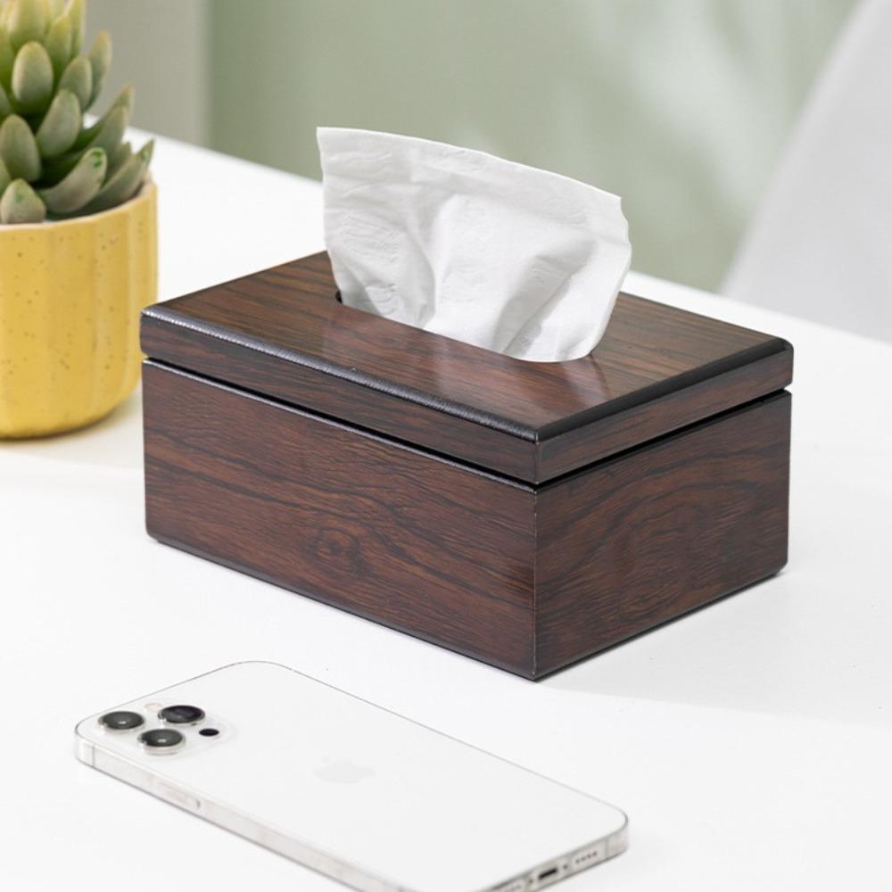Imitation Walnut Wood Desktop Tissue Box Square Tissue Dispenser Paper Storage Box Restaurant