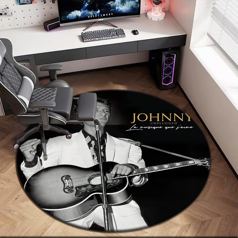 1pc Johnny Hallyday Music Album Round Carpet Painted Printed Circular Carpet, Home Door Mat, Outdoor Travel Protection Carpet