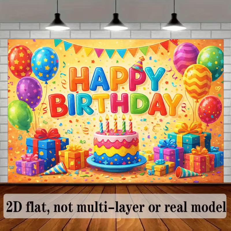 2D Bright Rainbow Confetti Happy Birthday Backdrop Banner for Children Party Supplies