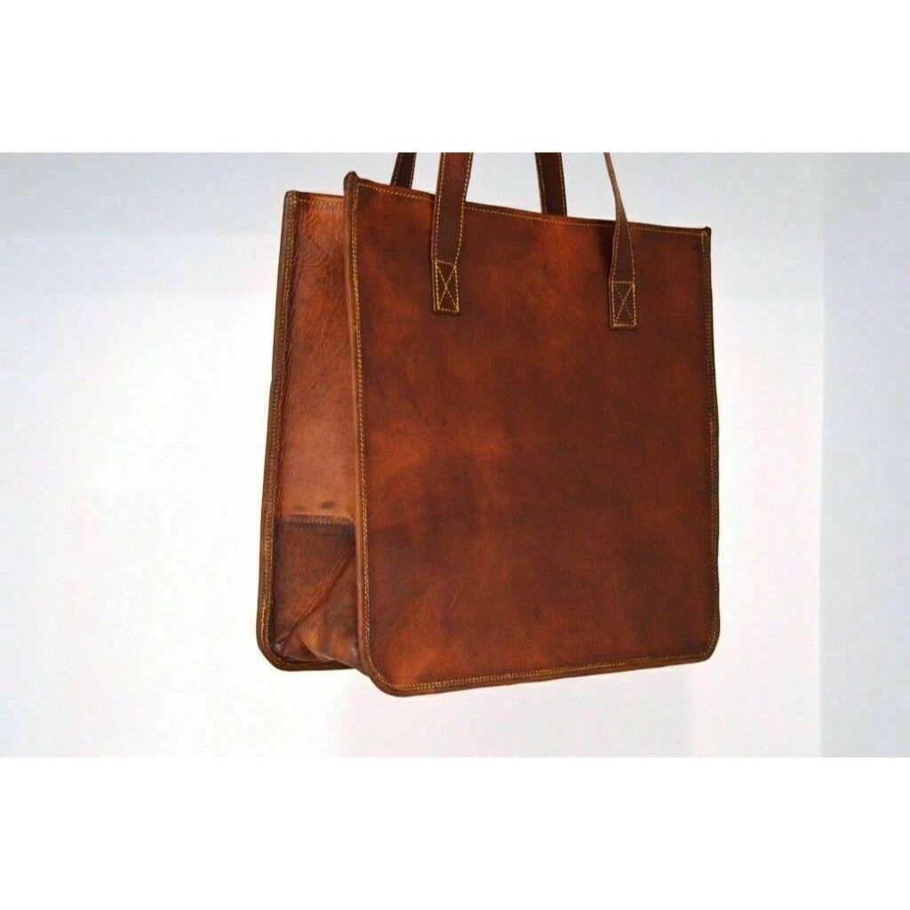 Ekte brunt skinn kvinner Vintage Looking Tote Skulder Håndlaget veske Bag
