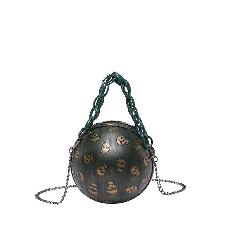 2025 New European & American Halloween Funny Skeleton Chain Crossbody Bag Gothic Style Shoulder Small Round Bag