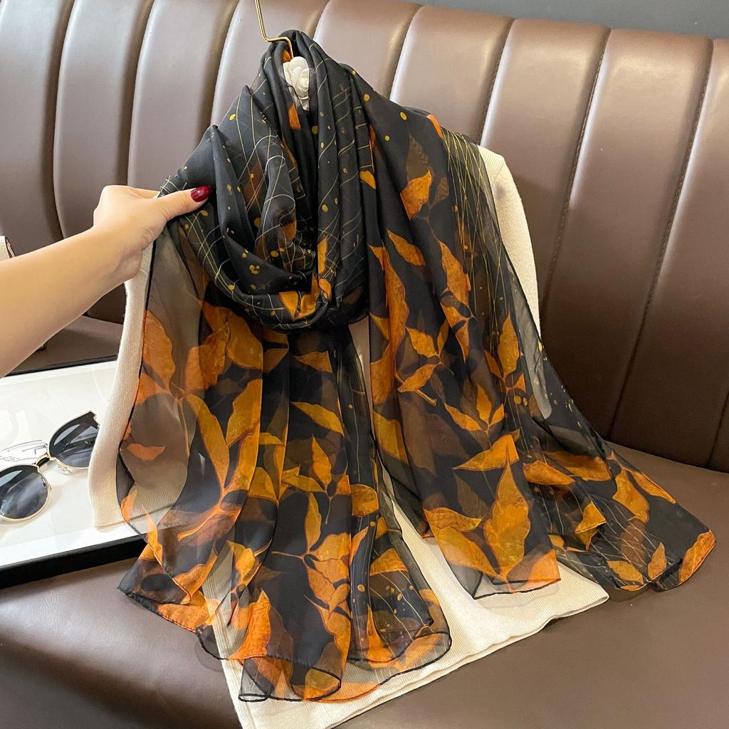 Eșarfă lungă la modă, șaluri și împachetări subțiri pentru femei, hijab cu imprimeu floral, protecție solară, boho, eșarfe de plajă Echarpe Necker Chief