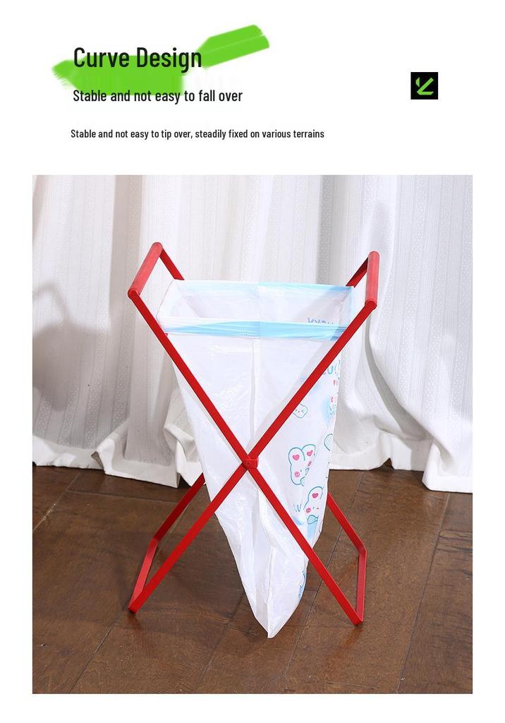 Portable Folding Trash Rack with Wooden Handle for Kitchen and Camping