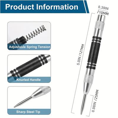1/2pcs Heavy Duty Automatic Center Punch, Adjustable Spring Impact Hole Marker Scriber for Metal, Plastic, Wood - Precision Tool