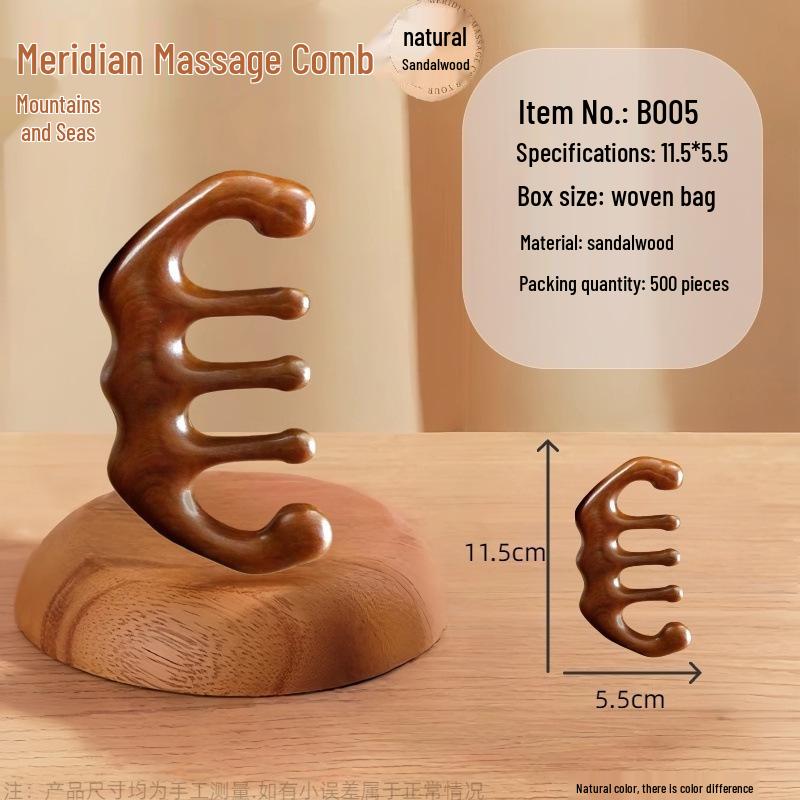 Sandalwood Five-Tooth Scalp & Gua Sha Massage Comb for Neck, Shoulder & Meridian Relief