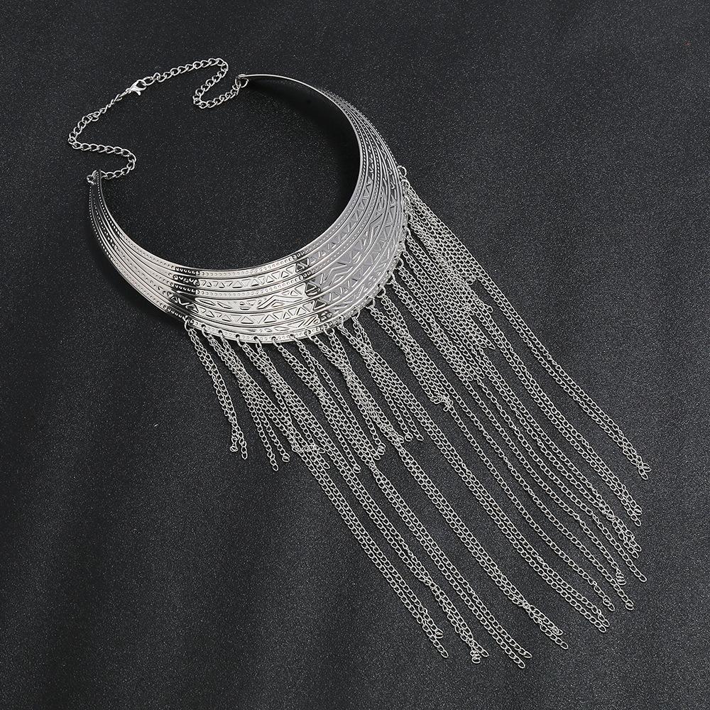 

Punk Metal Exaggerated Pattern Collar, Exaggerated Fringed Necklace.