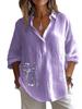 Plus Size Women Lapel Neck Cotton Linen 3/4 Sleeve Shirt Spring&Autumn Casual Floral Print Blouses