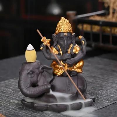 1pc Ganesha Backflow Incense Burner Handicrafts Incense Stick Holder Home Ornaments Purple Clay Censer (Without Incense)