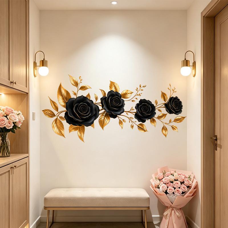 Valentine Black Rose Gold Leaf Wall Sticker Self Adhesive Removable Shop Display Decor