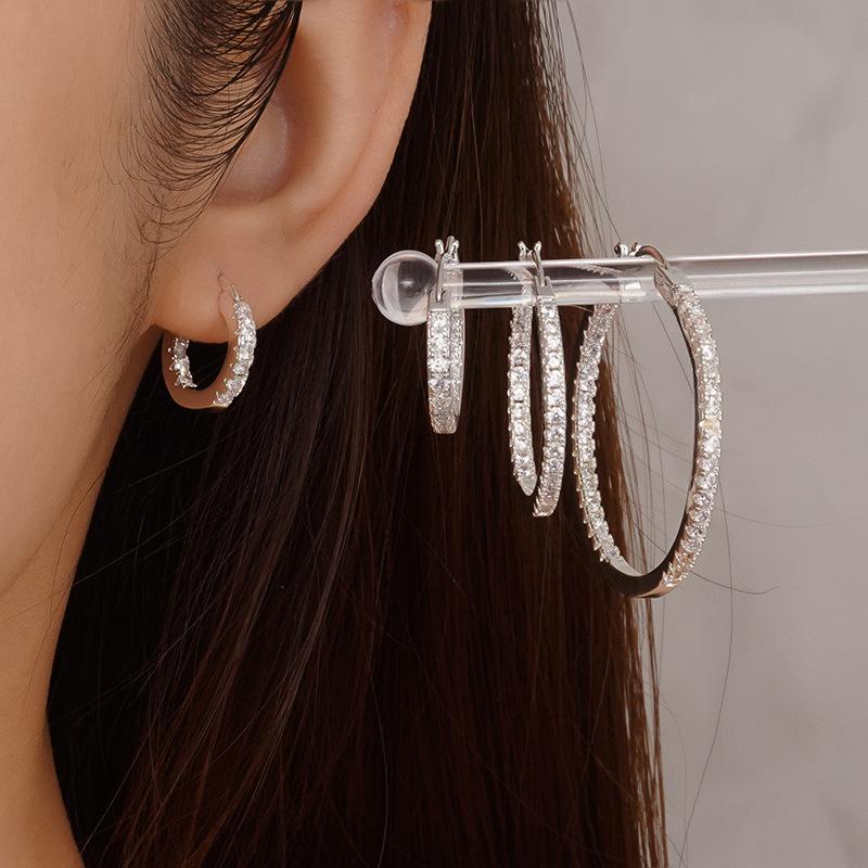Zirconia Oval Earrings for Women, Gold & Silver Versatile Luxury Hoops, Fashionable Cross-Border Ear Studs