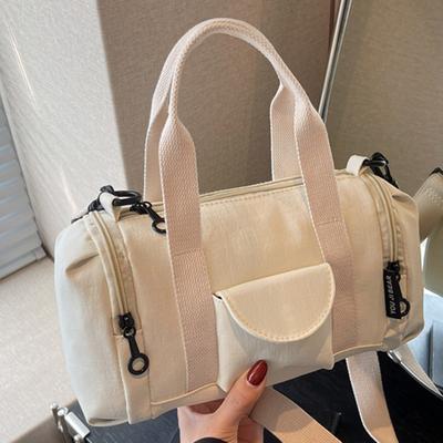 Japan and South Korea Couple Boston Bag 2025 New Shoulder Cylinder Bag Women's Contrasting Color Large Capacity Minimalist Messenger Bag