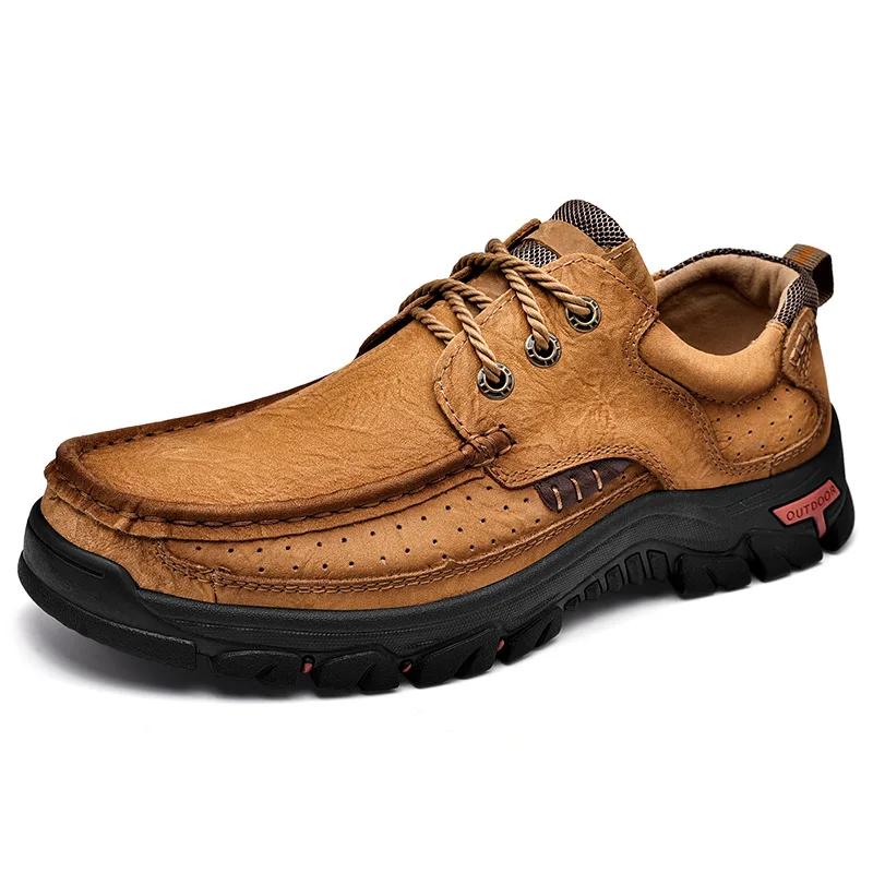 Men's Cowhide Plus Size Loafers Men's Casual Leather Shoes Outdoor Hiking Shoes